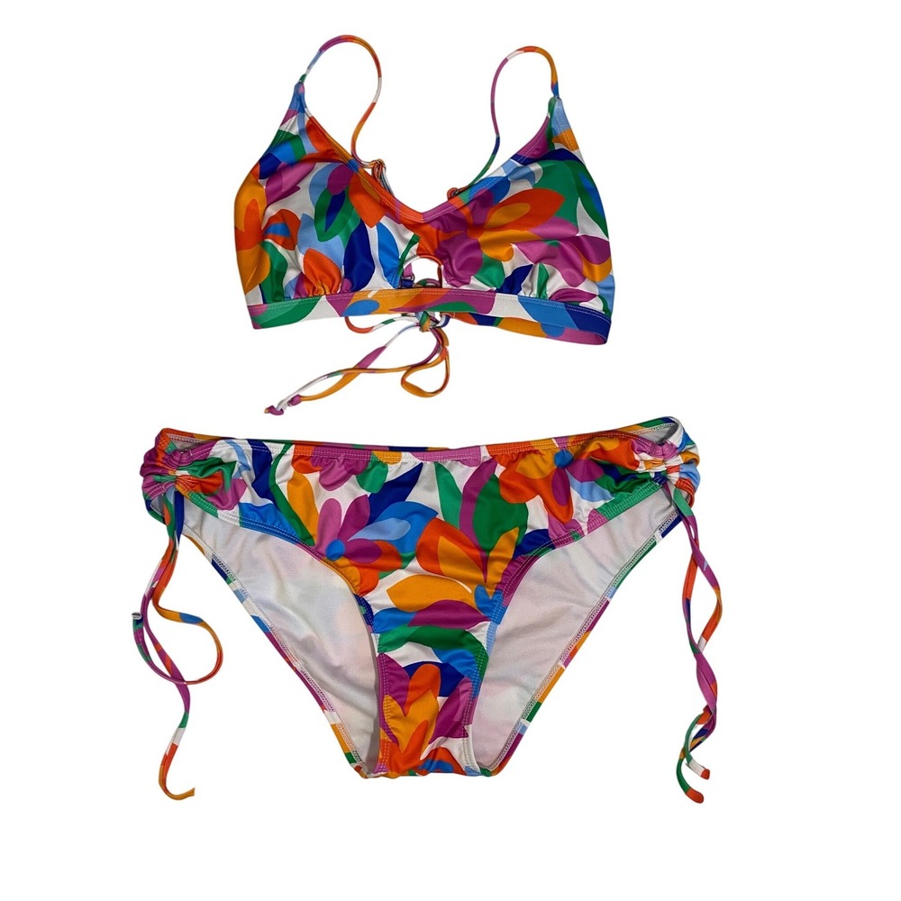 Hurley Womens Floral Pop Bikini Set Multi Color 2 Piece Bold Bright Swimsuit XL